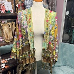 Colorful Floral Kimono with Fringe